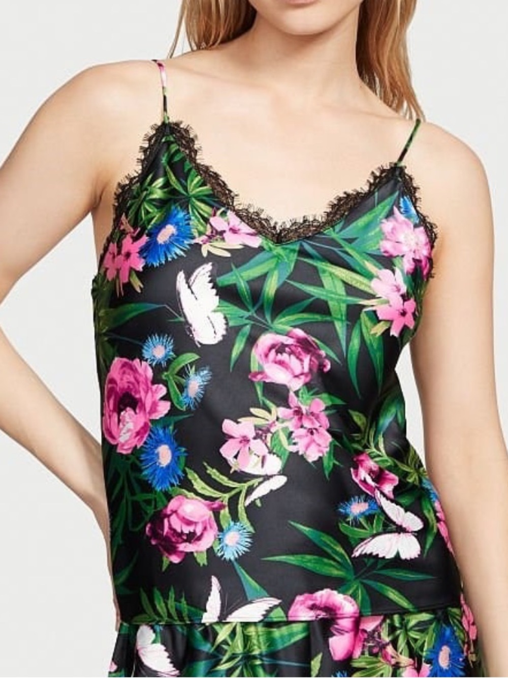 Victoria’s Secret Lace Back Satin Floral Lace-Trim Camisole Tank Top Size XS